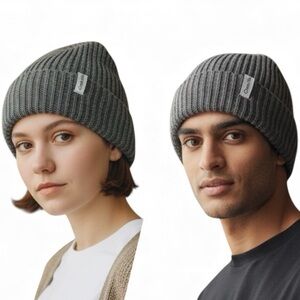 Calvin Klein Unisex Ribbed Knit Cuffed Beanie One Size Heather Gray New!